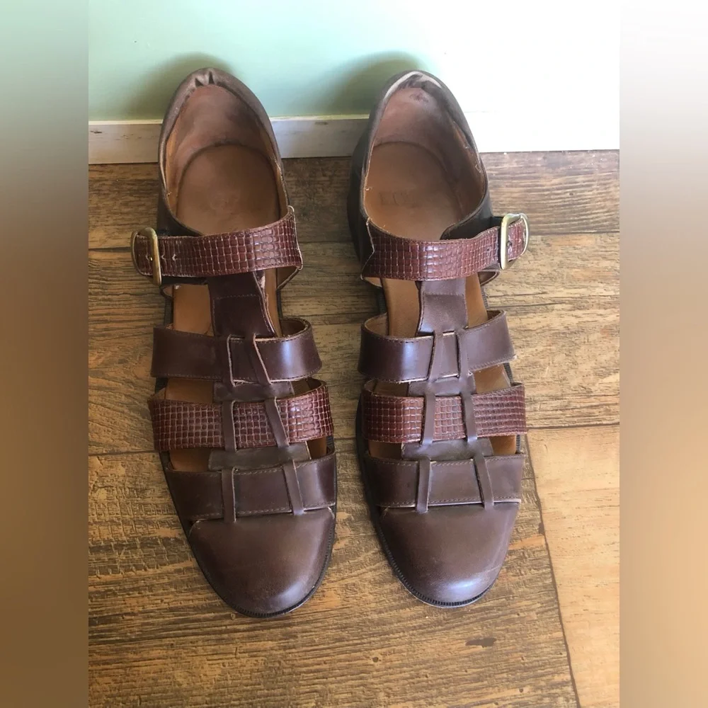 Et Wright Leather Dual Loafer Mens 13 B Brown Italy Shoes Sandals Vintage Classy
